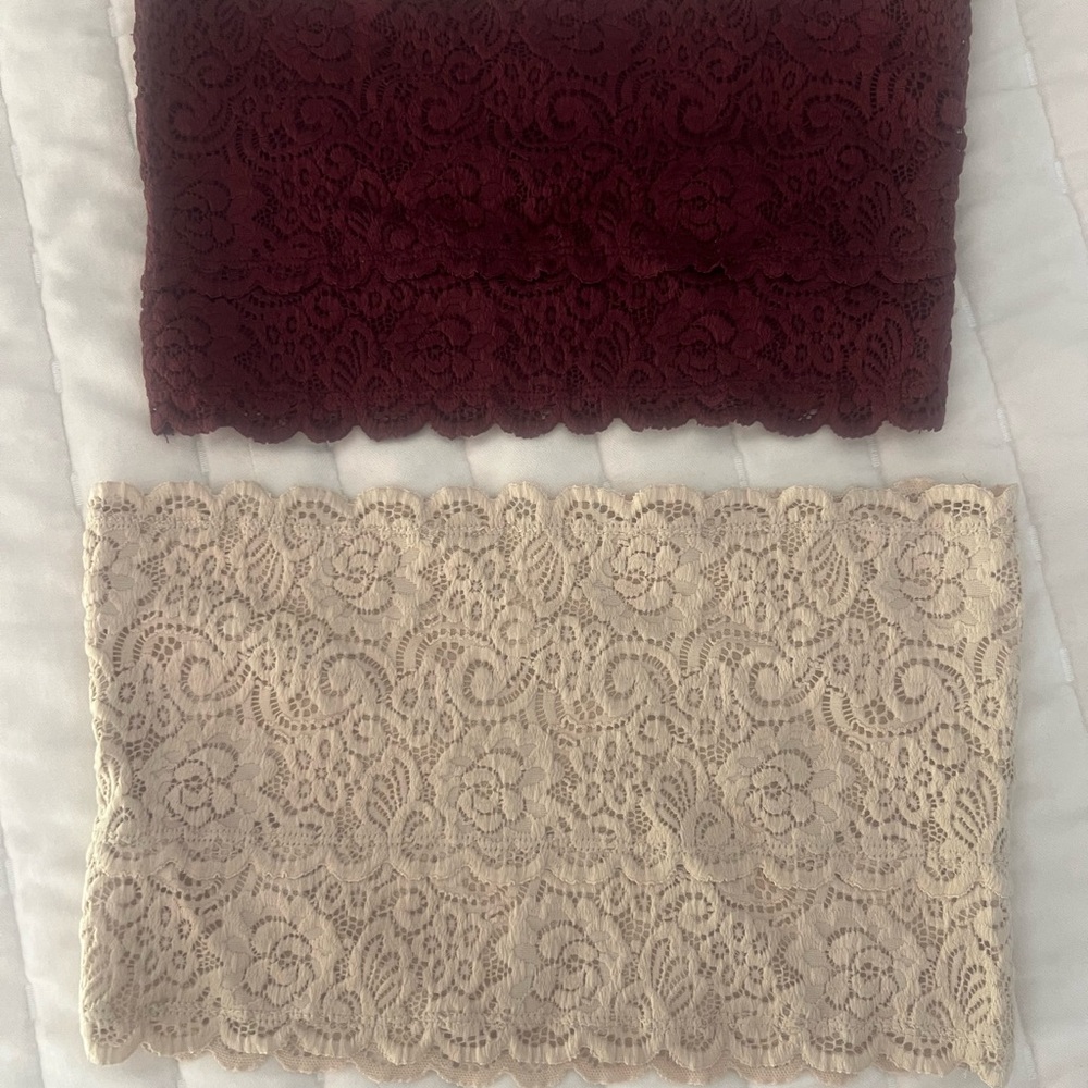 Wishlist Lace Bandeau Set in Beige & Burgundy